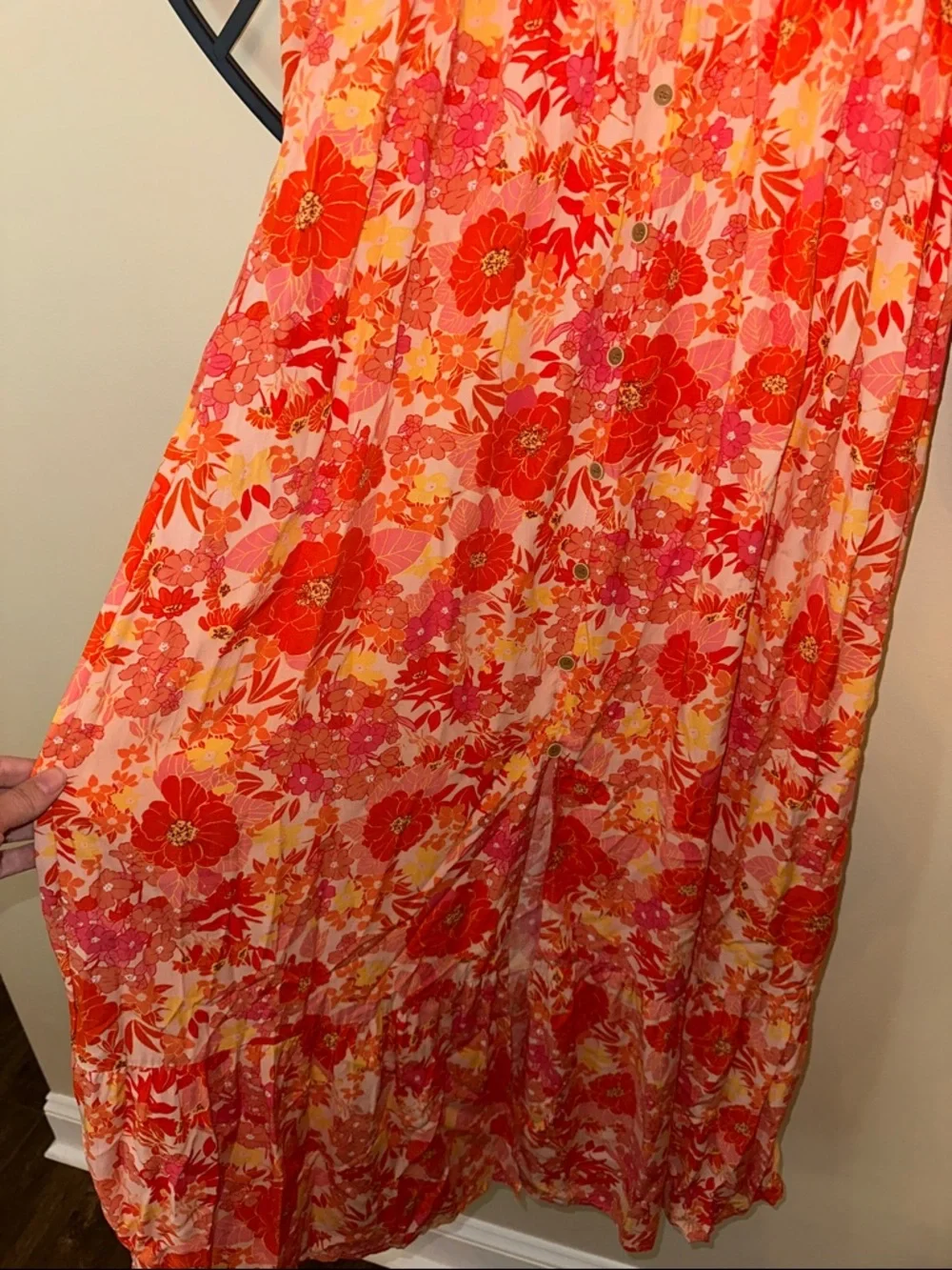 Floral Pink-orange Long Sleeve Maxi Dress beach maxi dress boho floral - Picture 4 of 7